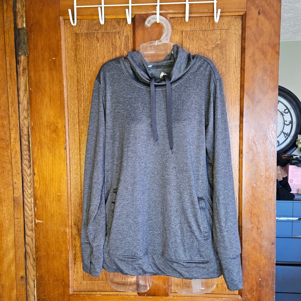 RBX Pullover Women Size Medium Gray Cowl Neck Thumbhole Activewear Hoodie NEW